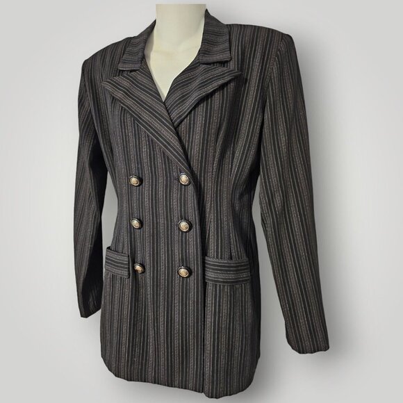 VTG Victoria Ashley Women's 5/6 Black Multi Striped Double-Breasted Blazer Jkt - Picture 1 of 16